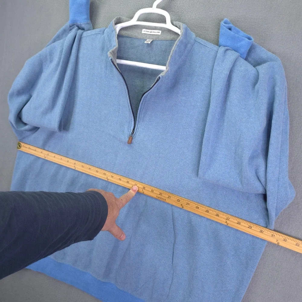 Peter Millar Quarter Zip Pullover Sweater Blue Herringbone 4X Cotton
